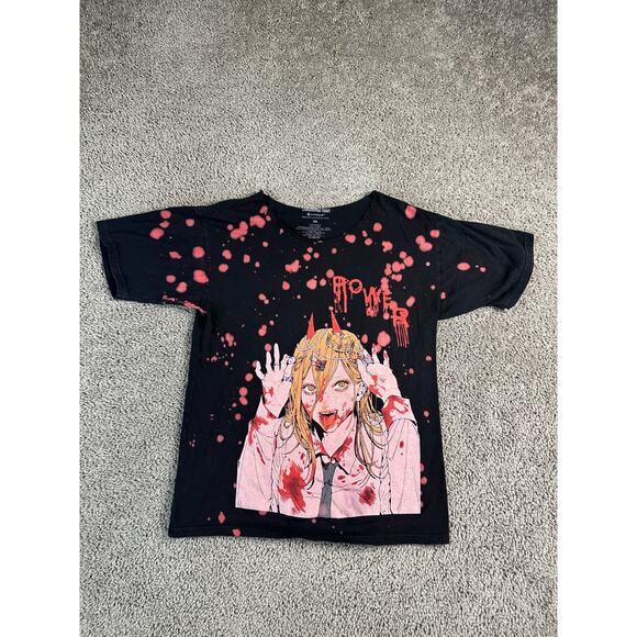 Chainsaw Man Shirt Mens Extra Small Black Red Splatter Anime CrunchyRoll - Picture 1 of 9